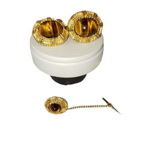 Gold & Tigers Eye Cufflinks & Matching Tie Pin